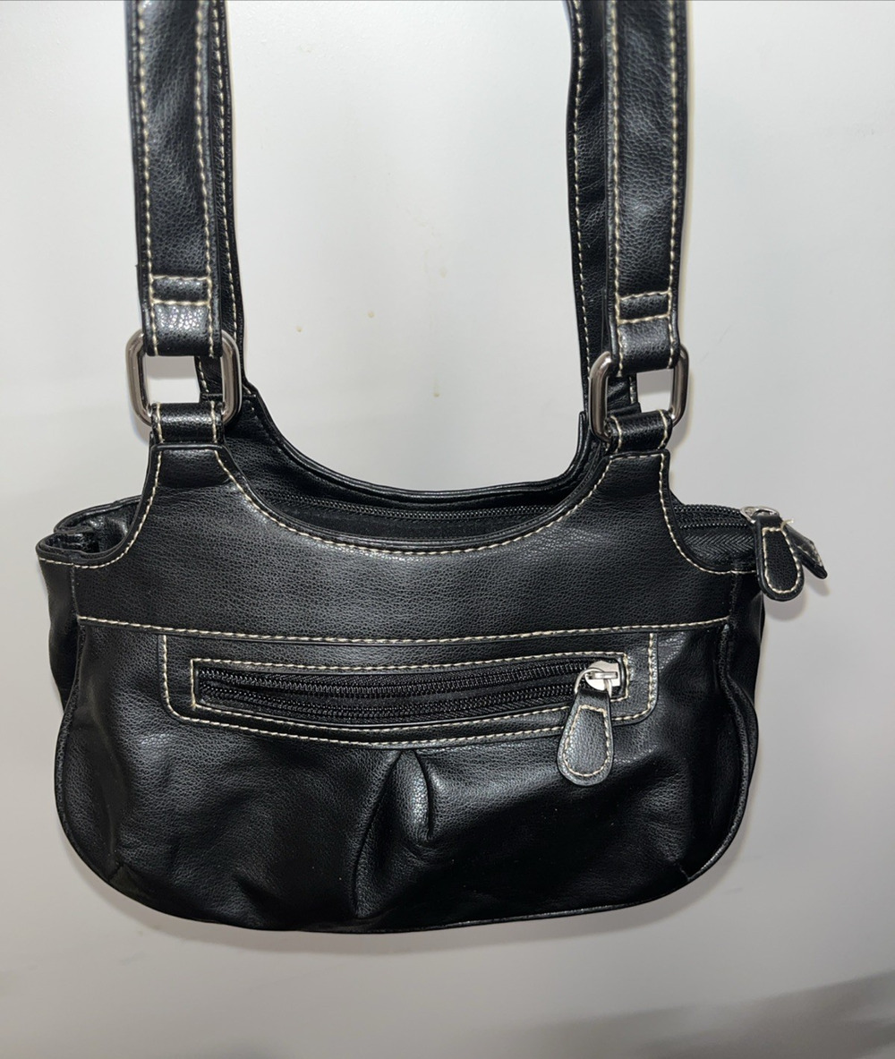 Women’s Black Faux Leather Shoulder Bag, Zip Closure 16" Drop 10x6 Purse